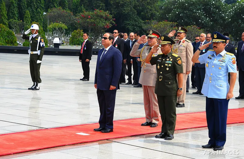 Egypt's President Abdel Fattah al-Sisi visits the National Cemetery of Heroes Kalipata in Indonesia on September 5, 2015. Al-Sisi, who arrived from Beijing, is on the final stop of his near week-long Asian trip. Photo by...