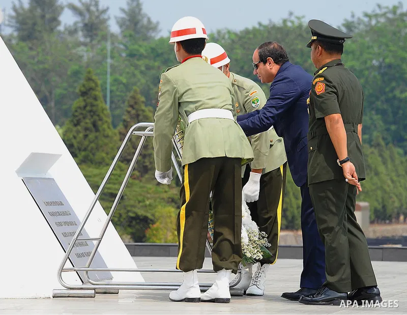 Egypt's President Abdel Fattah al-Sisi visits the National Cemetery of Heroes Kalipata in Indonesia on September 5, 2015. Al-Sisi, who arrived from Beijing, is on the final stop of his near week-long Asian trip. Photo by...