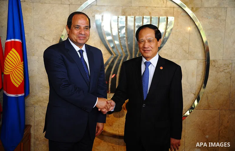 Egypt's President Abdel Fattah al-Sisi visits headquarters of the General Secretariat of the Organization of ASEAN in Indonesia on September 5, 2015. Al-Sisi, who arrived from Beijing, is on the final stop of his near we...
