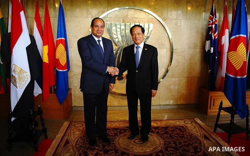 Egypt's President Abdel Fattah al-Sisi visits headquarters of the General Secretariat of the Organization of ASEAN in Indonesia on September 5, 2015. Al-Sisi, who arrived from Beijing, is on the final stop of his near we...