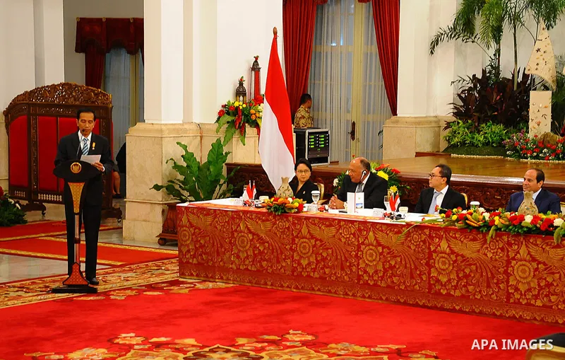 Egypt's President Abdel Fattah al-Sisi meets with Indonesia's President Joko Widodo in Indonesia on September 5, 2015. Al-Sisi, who arrived from Beijing, is on the final stop of his near week-long Asian trip. Photo by Eg...