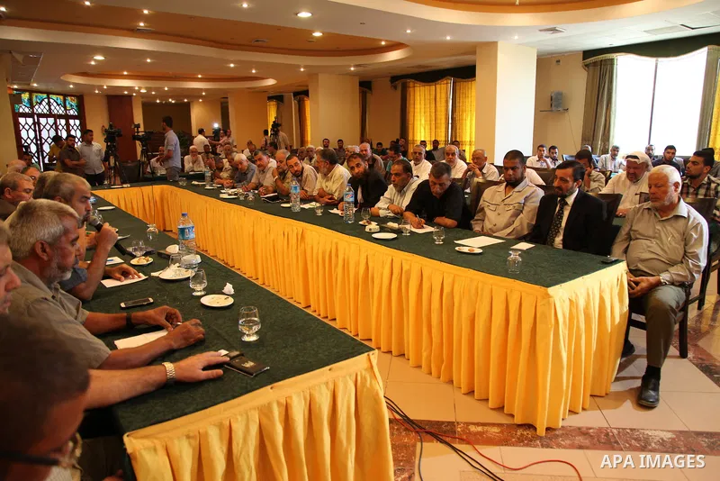 Leaders of Palestinian factions, attend a meeting in Gaza city on Sep. 05, 2015. Photo by Ashraf Amra