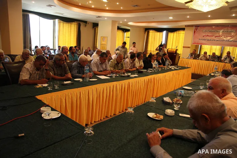 Leaders of Palestinian factions, attend a meeting in Gaza city on Sep. 05, 2015. Photo by Ashraf Amra