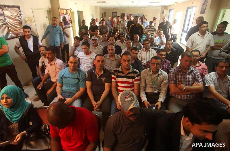 Palestinians celebrate in the Jordanian hospital to support of Prince Ali bin Hussein in the election of the president of FIFA, in Gaza city on September 13, 2015. Prince Ali Bin al-Hussein of Jordan, beaten by Sepp Blat...