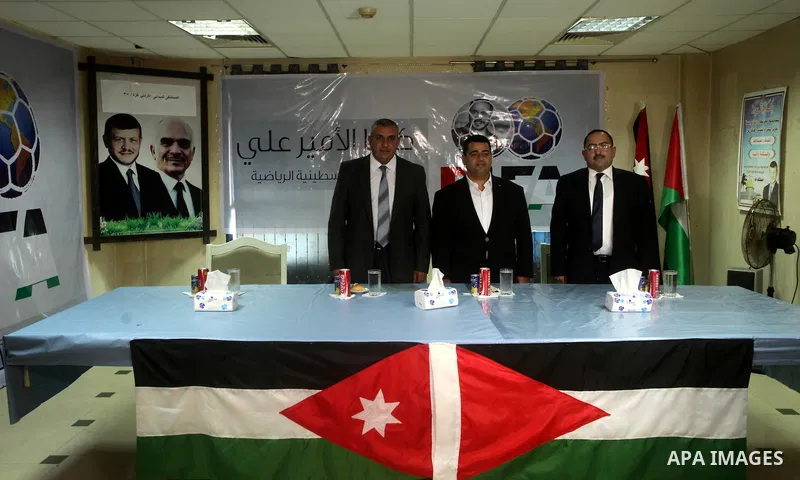 Palestinians celebrate in the Jordanian hospital to support of Prince Ali bin Hussein in the election of the president of FIFA, in Gaza city on September 13, 2015. Prince Ali Bin al-Hussein of Jordan, beaten by Sepp Blat...