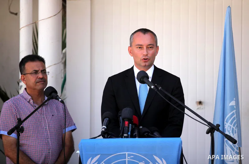 United Nations' new Middle East peace envoy, Nickolay Mladenov speaks during a press conference in Gaza city on Sep. 17, 2015. Mladenov will meet with UN officials, the head of the Qatari National Committee for the Recon...