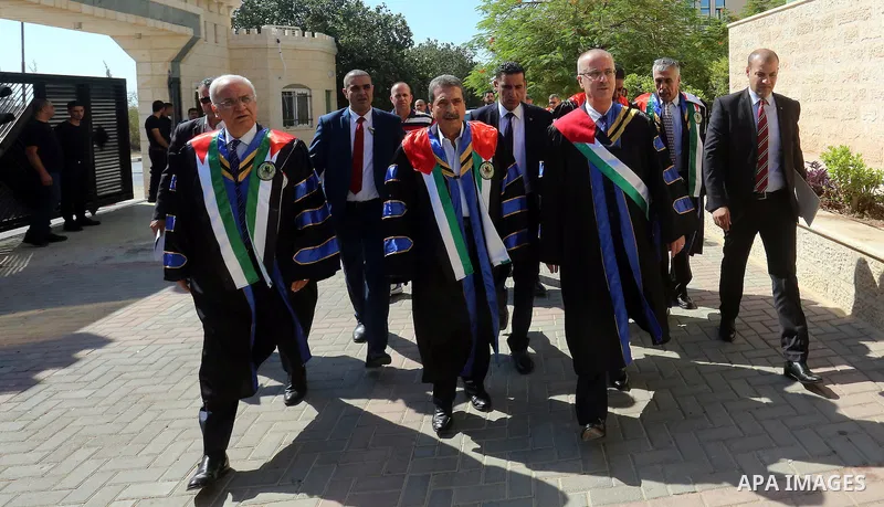 Palestinian Prime Minister, Rami Hamdallah, attends a graduation ceremony at Al-istiqlal University in the West bank city of Ramallah, on Sept. 19, 2015. Photo by Prime Minister Office