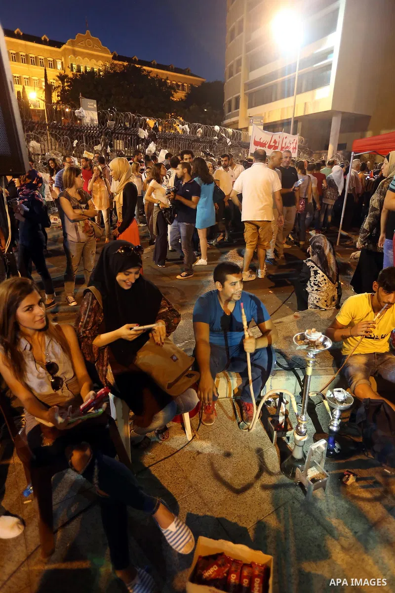 Lebanese participate in a popular market "Abu Rakhosa market" during the campaign "we want to accountable" against the head of the Beirut Traders Association Nicolas Shammas, in Riad al-Solh square in front of the Grand...