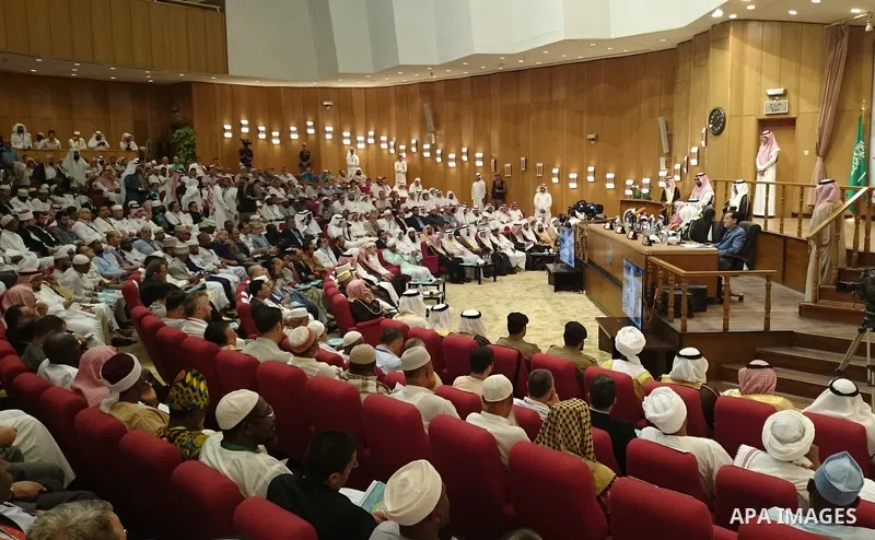 Muslim pilgrims attend the 16th conference of "Muslim youth and Media" during the annual haj pilgrimage in Mecca September 16, 2015. According to the Muslims holy book the Koran, the Kaaba was built by Abraham and his so...