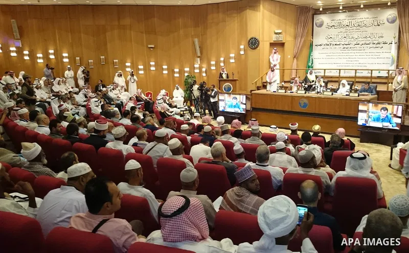 Muslim pilgrims attend the 16th conference of "Muslim youth and Media" during the annual haj pilgrimage in Mecca September 16, 2015. According to the Muslims holy book the Koran, the Kaaba was built by Abraham and his so...