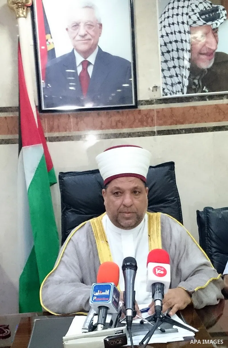 Palestinian Minister of Religious Affairs Yousef Adeis, speaks during a press conference in Mecca on September 15, 2015. According to the Muslims holy book the Koran, the Kaaba was built by Abraham and his son Ismael, af...
