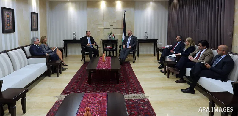 Palestinian Prime Minister, Rami Hamdallah, meets with Nikolay Mladenov, United Nations Special Coordinator for the Middle East Peace Process, in the West Bank city of Ramallah, on Sept. 21, 2015. Photo by Prime Minister...