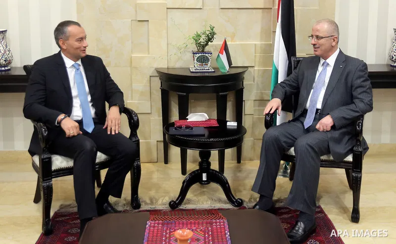 Palestinian Prime Minister, Rami Hamdallah, meets with Nikolay Mladenov, United Nations Special Coordinator for the Middle East Peace Process, in the West Bank city of Ramallah, on Sept. 21, 2015. Photo by Prime Minister...