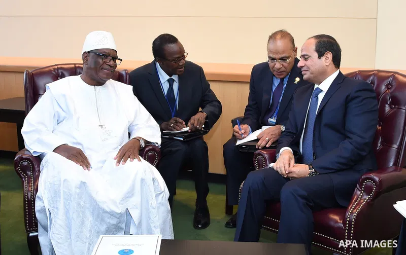 Egypt's president Abdel Fattah Al Sisi meets with Mali's president Ibrahme Boubacar Keita during the meetings of the UN General Assembly in Manhattan, New York, September 26, 2015. More than 150 world leaders are expecte...