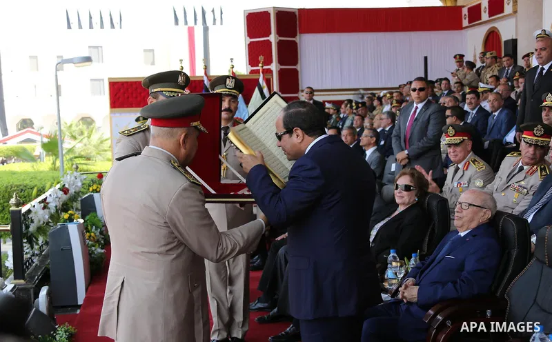 Egyptian President Abdel Fattah al-Sisi attends a celebration marking the 42 anniversary of October 6th 1973 war, when Egypt and Syria declared the war against Israel to return what they call their occupied land, Sinai o...