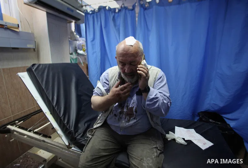British Volunteer, David Amos, receives treatment at Rafidia hospital after Israeli settlers attack him as he was help Palestinian farmers in the West Bank village of Burin on Oct. 14, 2015. Israel began setting up check...