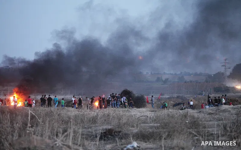 Palestinian protesters clash with Israeli security forces near the border between Israel and Central Gaza Strip east of Bureij on October 17, 2015. At least 40 Palestinians and seven Israelis have died in more than two w...