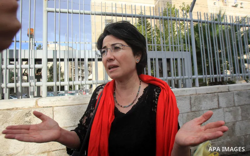 Arab member of the Israeli MK Haneen Zoabi, stands outside a Jerusalem court, where is lader of the radical northern wing of the Islamic Movement in Israel, Sheikh Raed Salah was convicted on October 27, 2015. An Israeli...
