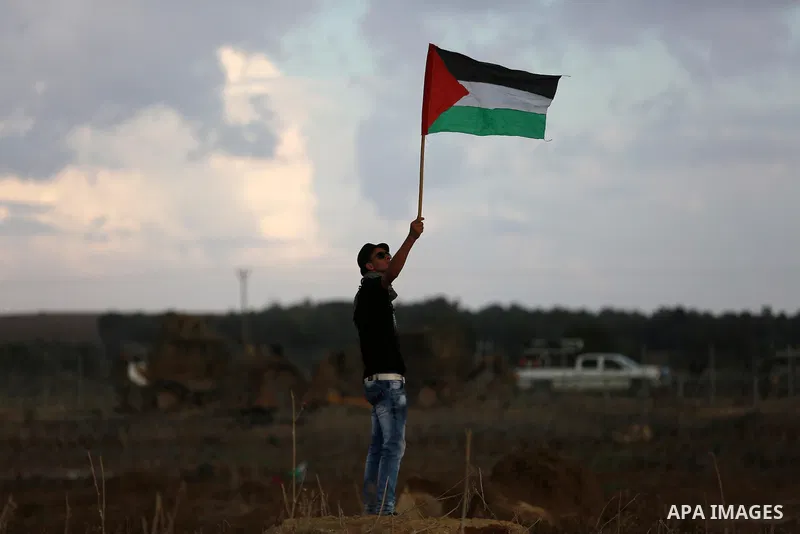 A Palestinian protester waves his national flag during clashes with Israeli troops near the border between Israel and Central Gaza Strip October 27, 2015. The current round of violence began last month with clashes at Je...