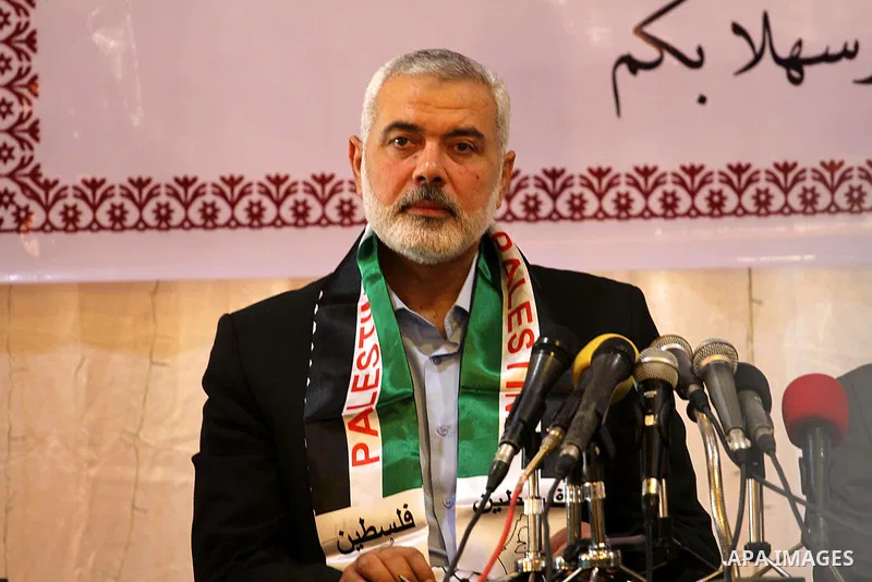 Senior Hamas leader Ismail Haniyeh attends a memorial service of pro-Palestinian Algerian activist Sabah Gheghissi, who, died on Sunday in a car accident, in Gaza city on October 28, 2015. Gheghissi is a well-known Alger...