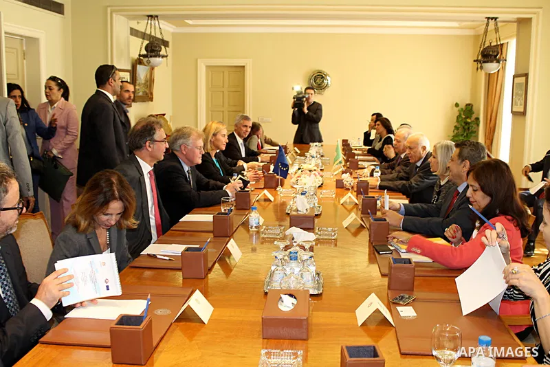 Arab League Security-General Nabil Elaraby, meets with European Union foreign policy chief Federica Mogherini at the Arab League headquarters in Cairo, Egypt, November 3, 2015. Photo by Stringer