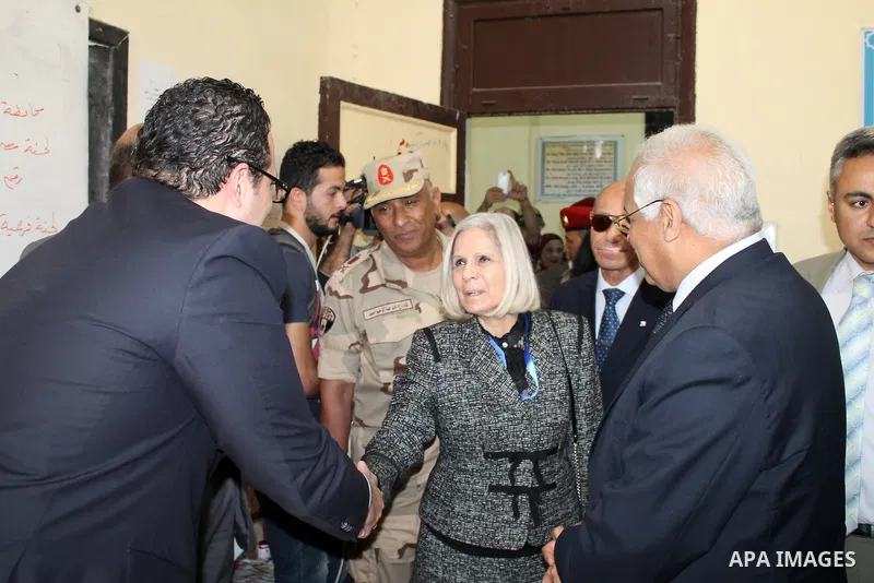 Haifa Abu Ghazaleh President of the Arab League mission to follow up the parliamentary elections in Egypt, inspects a polling station, on the second day of the final round of the country's parliamentary elections, in the...
