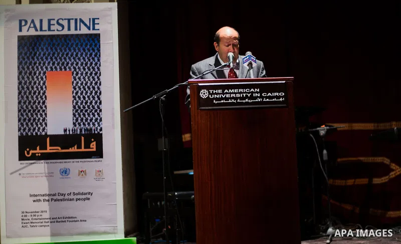 Egyptian attend a celebration marking the International Day of Solidarity with the Palestinian People, in Cairo on November 30, 2015. Photo by Amr Sayed