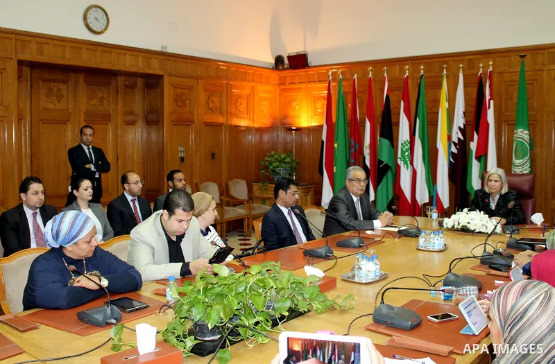 Haifa Abu Ghazaleh President of the Arab League mission to follow up the parliamentary elections in Egypt, speaks during a press conference at the League of Arab States, in Cairo, on Dec. 03. 2015. Photo by Stringer