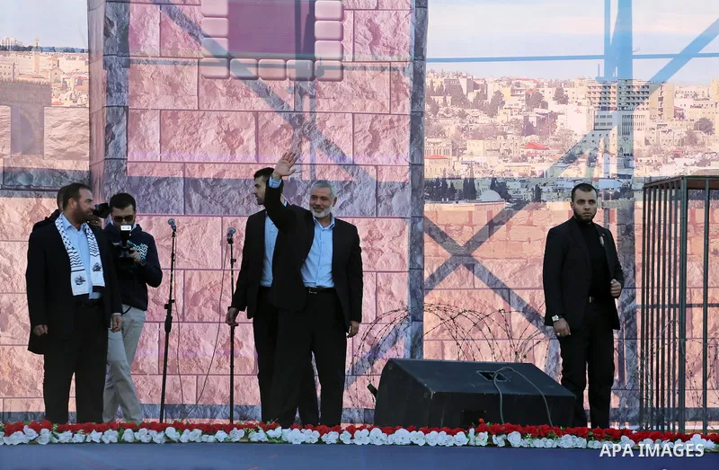 Senior Hamas leader Ismail Haniyeh takes part during a rally in Gaza City December 6, 2015 in support of Palestinian stabbing attacks against Israelis. Israeli forces on Sunday detained a Palestinian schoolgirl who was a...