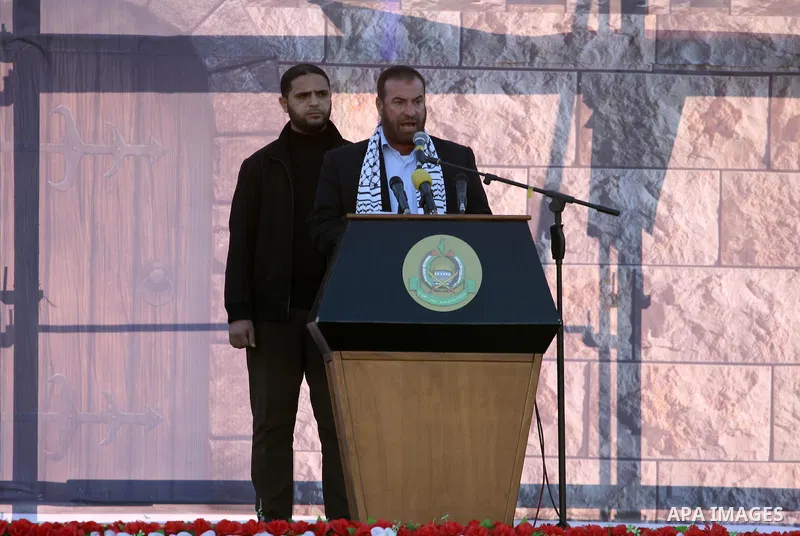 Senior Hamas leader Fathi Hammad speaks during a rally in Gaza City December 6, 2015 in support of Palestinian stabbing attacks against Israelis. Israeli forces on Sunday detained a Palestinian schoolgirl who was alleged...