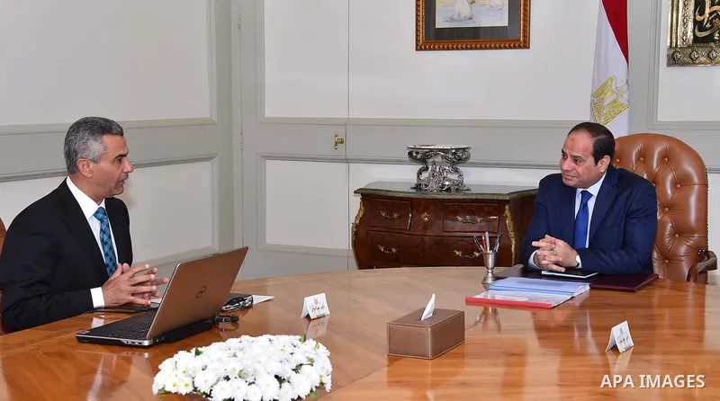 Egyptian President Abdel Fattah al-Sisi meets with Saad Al-Jyoshi minister of Transportation in Cairo, Egypt, on Dec. 06, 2015. Photo by Egyptian President Office