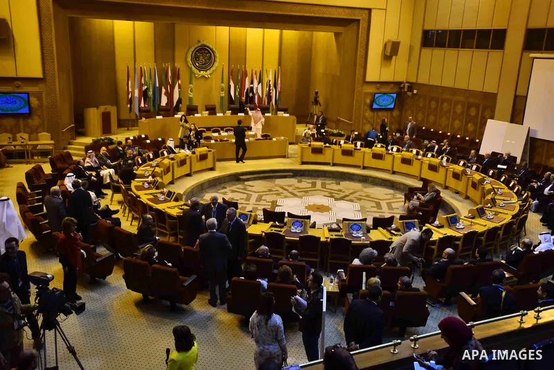Members of Arab thought foundation take part in a meeting in the Arab League's headquarters in the Egyptian capital, Cairo, on Dec. 07, 2015. The Arab Thought Foundation is an international independent non-governmental o...
