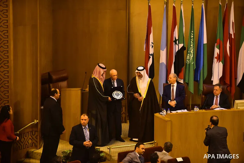 Members of Arab thought foundation take part in a meeting in the Arab League's headquarters in the Egyptian capital, Cairo, on Dec. 07, 2015. The Arab Thought Foundation is an international independent non-governmental o...