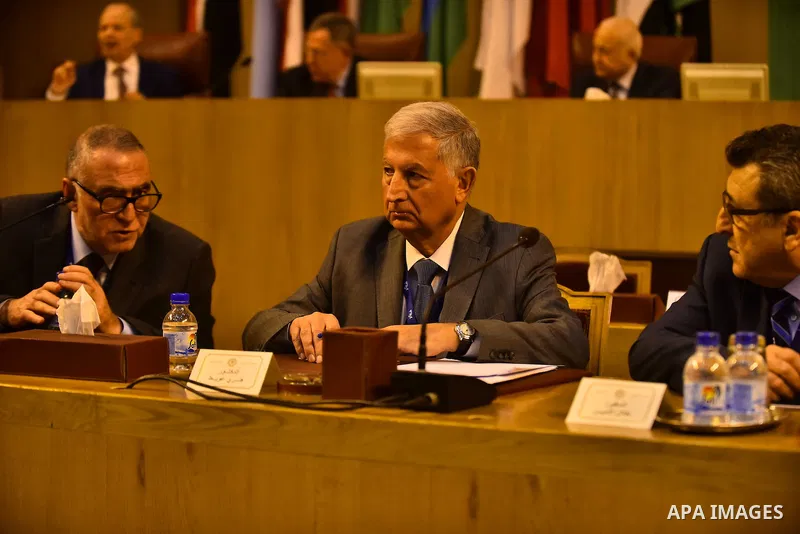 Members of Arab thought foundation take part in a meeting in the Arab League's headquarters in the Egyptian capital, Cairo, on Dec. 07, 2015. The Arab Thought Foundation is an international independent non-governmental o...