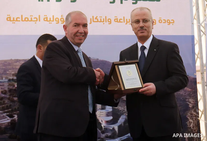 Palestinian Prime Minister Rami Hamdallah, takes part in ceremony to place corner stone for Zitouna University in the West Bank town of Salfit, southern Nablus on Dec. 10, 2015. Photo by Prime Minister Office