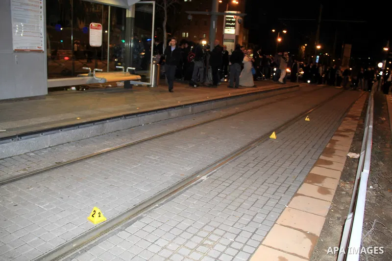 Orthodox Jews gather at the site of an attack near Jerusalem's light rail train service on January 4, 2016, after a Palestinian tried to stab security forces, police said. A 15-year-old Israeli girl was lightly wounded i...