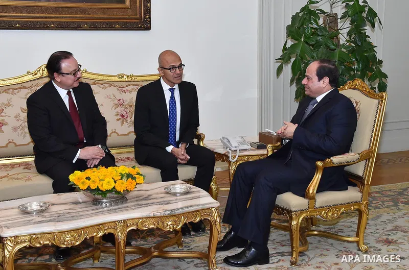 Egyptian President Abdel Fattah al-Sisi meets with CEO of Microsoft Corporation Satya Nadella in Cairo, Egypt, on Jan. 05, 2016. Photo by Egyptian President Office