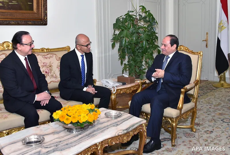 Egyptian President Abdel Fattah al-Sisi meets with CEO of Microsoft Corporation Satya Nadella in Cairo, Egypt, on Jan. 05, 2016. Photo by Egyptian President Office