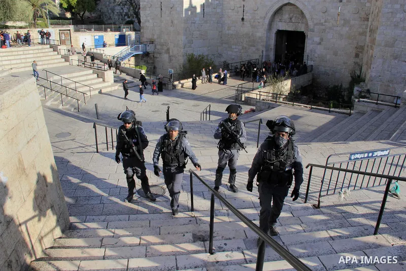Israeli anti-riot policemen take position during a protest calling for the Israeli authorities to the return to their families the bodies of Palestinian attackers from East Jerusalem who were killed by Israeli security f...