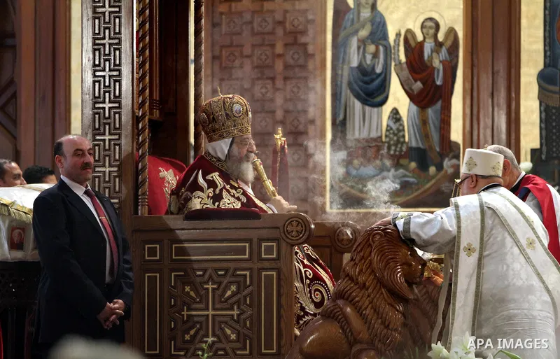 Pope Tawadros II, the 118th Pope of the Coptic Orthodox Church of Alexandria and Patriarch of the See of St. Mark Cathedral, leads Egypt's Coptic Christmas eve mass in Cairo, Egypt, January 6, 2016. Photo by Stringer