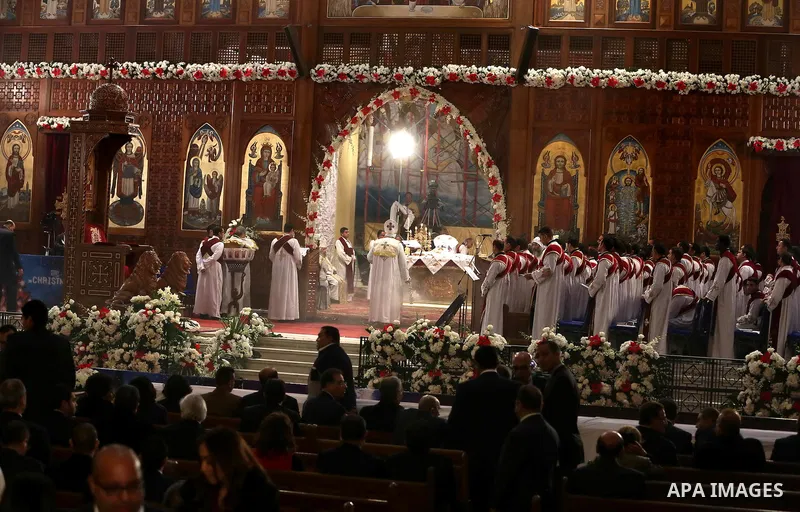 Pope Tawadros II, the 118th Pope of the Coptic Orthodox Church of Alexandria and Patriarch of the See of St. Mark Cathedral, leads Egypt's Coptic Christmas eve mass in Cairo, Egypt, January 6, 2016. Photo by Stringer