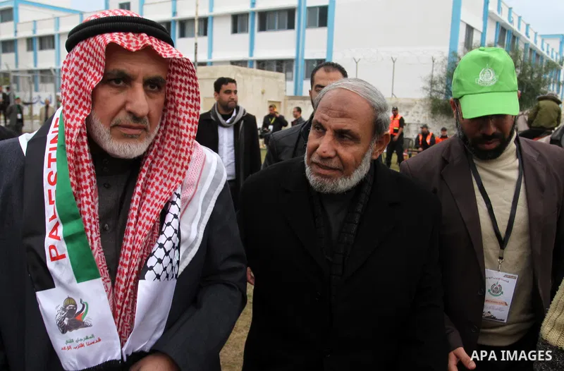 Senior Hamas leader Mahmoud al-Zahar attends a rally in Khan Yunis in the southern Gaza Strip on January 7, 2016. The rally was held to honor the families of dead militants from the armed wing, who Hamas said participate...