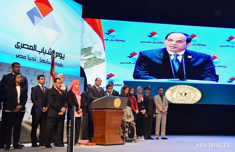 Egyptian President Abdel Fattah el-Sisi, takes part in the ceremony to mark the the Egyptian Youth Day, in Cairo on January 09, 2016. Photo by Egyptian President Office