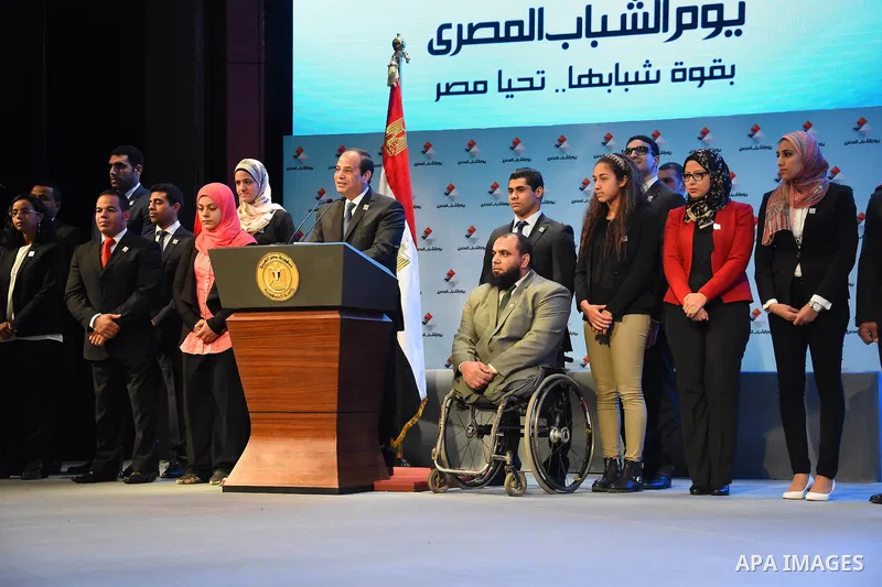 Egyptian President Abdel Fattah el-Sisi, takes part in the ceremony to mark the the Egyptian Youth Day, in Cairo on January 09, 2016. Photo by Egyptian President Office