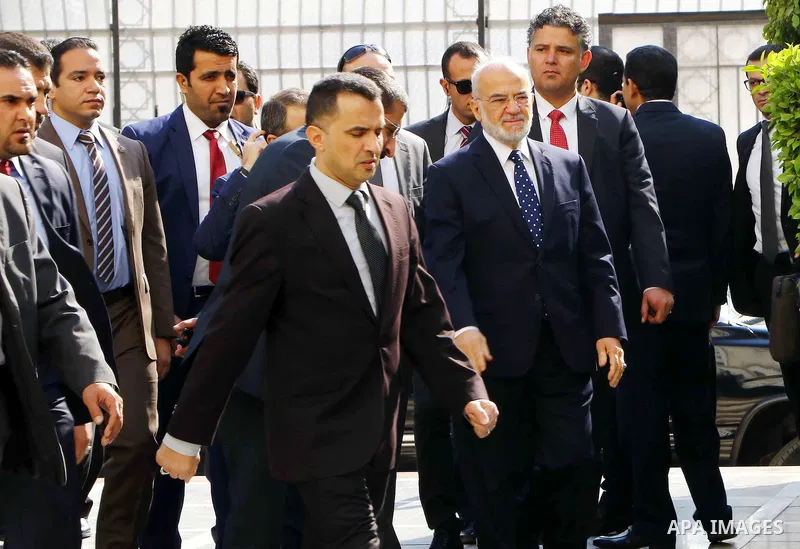 Iraqi Foreign Minister Ibrahim al-Jaafari arrives for an emergency meeting of Arab foreign ministers in the Egyptian capital Cairo on January 10, 2016. Arab League chief Nabil al-Arabi accused Tehran of "provocative acts...
