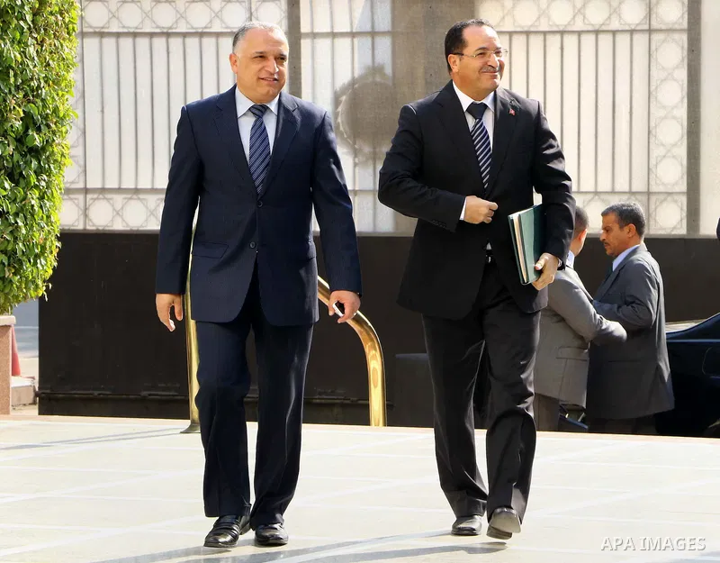 Members of Arab foreign ministers arrive for an emergency meeting of Arab foreign ministers in the Egyptian capital Cairo on January 10, 2016. Arab League chief Nabil al-Arabi accused Tehran of "provocative acts" as top...