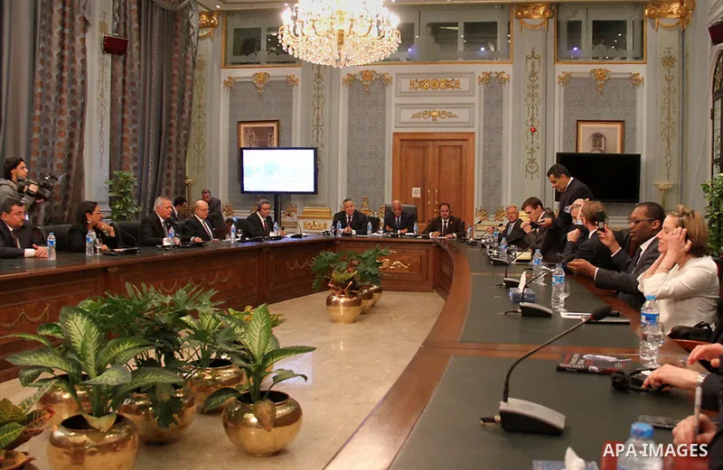 Members of Egypt's Parliament receives a delegation of British, in Cairo, Egypt, Jan. 16, 2016. Photo by Amr Sayed