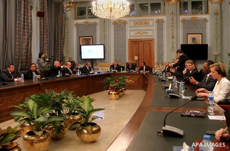 Members of Egypt's Parliament receives a delegation of British, in Cairo, Egypt, Jan. 16, 2016. Photo by Amr Sayed