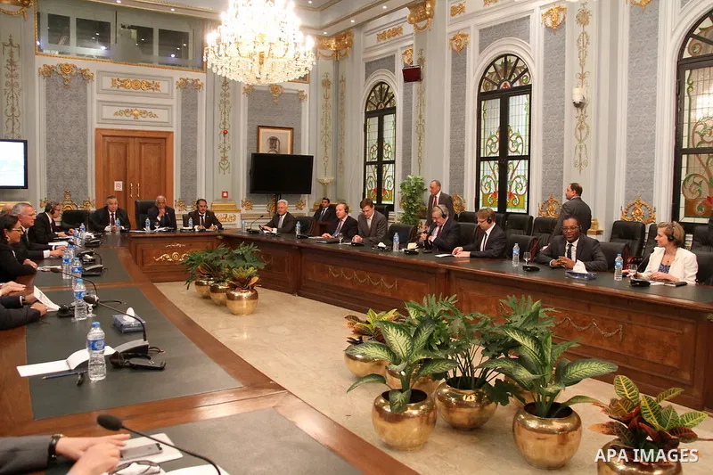 Members of Egypt's Parliament receives a delegation of British, in Cairo, Egypt, Jan. 16, 2016. Photo by Amr Sayed