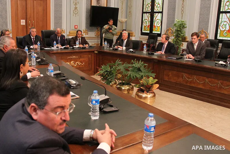 Members of Egypt's Parliament receives a delegation of British, in Cairo, Egypt, Jan. 16, 2016. Photo by Amr Sayed